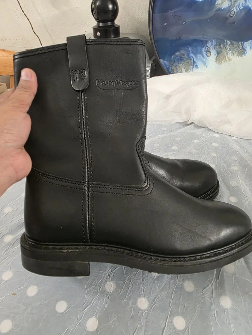 Mason Western Black Leather Boots Size 7E2
